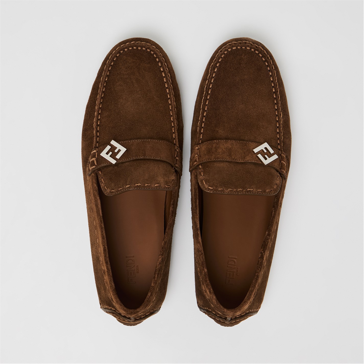 Fendi Men\'s Brown and Red Loafers Fendi Baguette Ruched Leather Loafers | Neiman Marcus main image 3