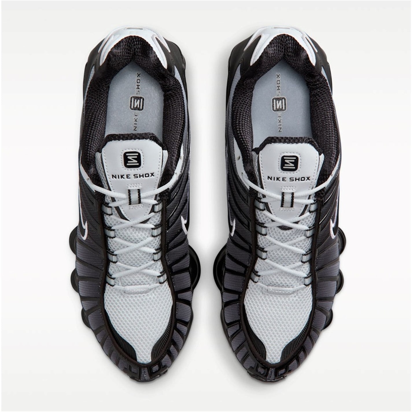 black and white nike shox