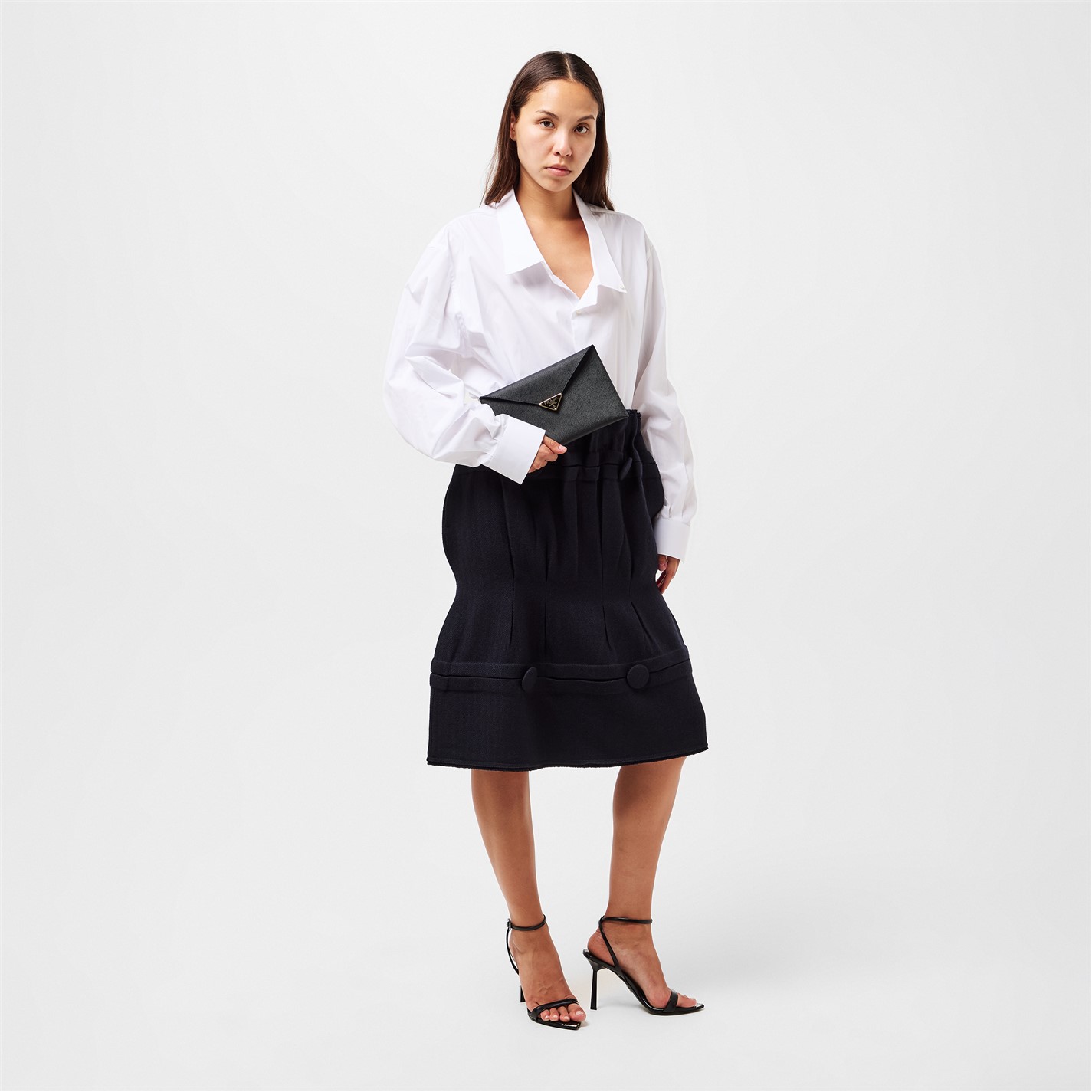 knee length dresses for ladies PRADA" Metal band design leather heel loafers  MOOD