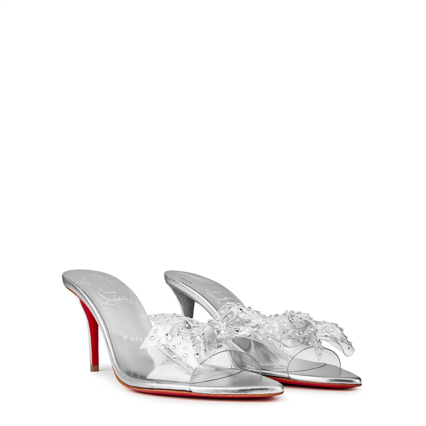 Ribbon Mule Sandal silver 38（Metallic Bow Kitten Heel - Silver  