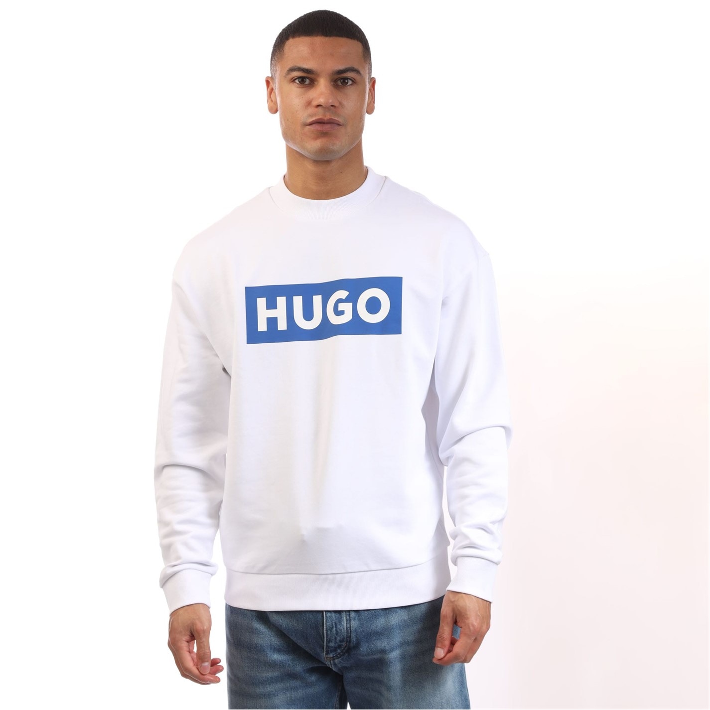 HUGO Felpa Uomo In Spugna Di Cotone Con Stampa Logo | Vestibilità Regolare, Girocollo, Maniche Lunghe