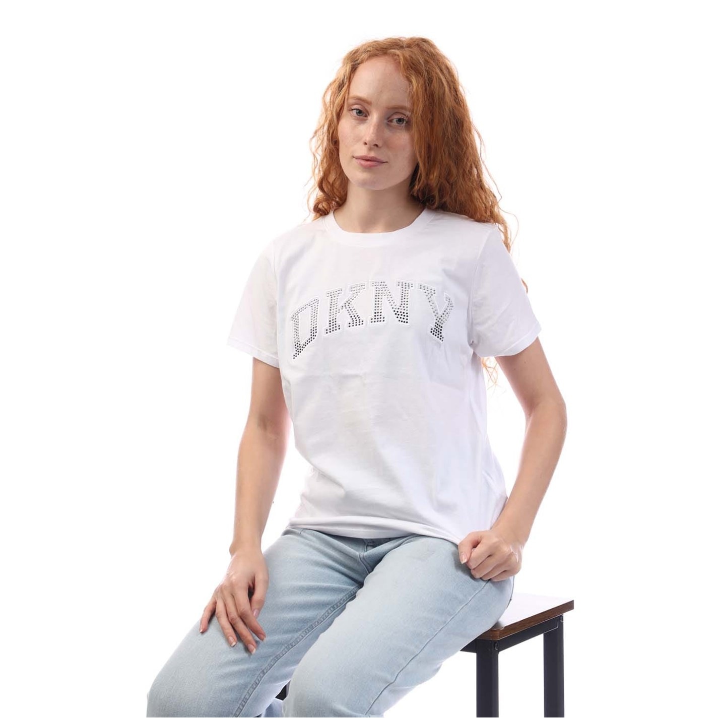 DKNY Women's Rhinestone Logo Tank Dress - White, Medium, Sleeveless Compression Tennis Dress