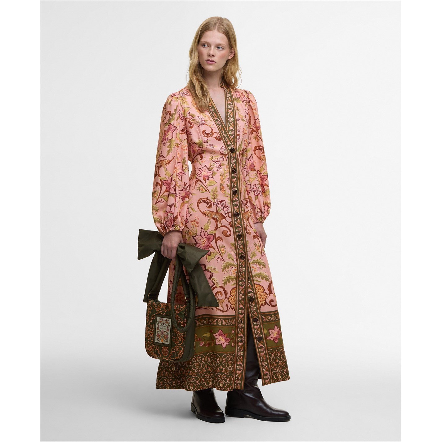 farm rio long-sleeve mock-neck a-line maxi dress FARM Rio Cashews and Birds Maxi Dress, Winter White  Melly