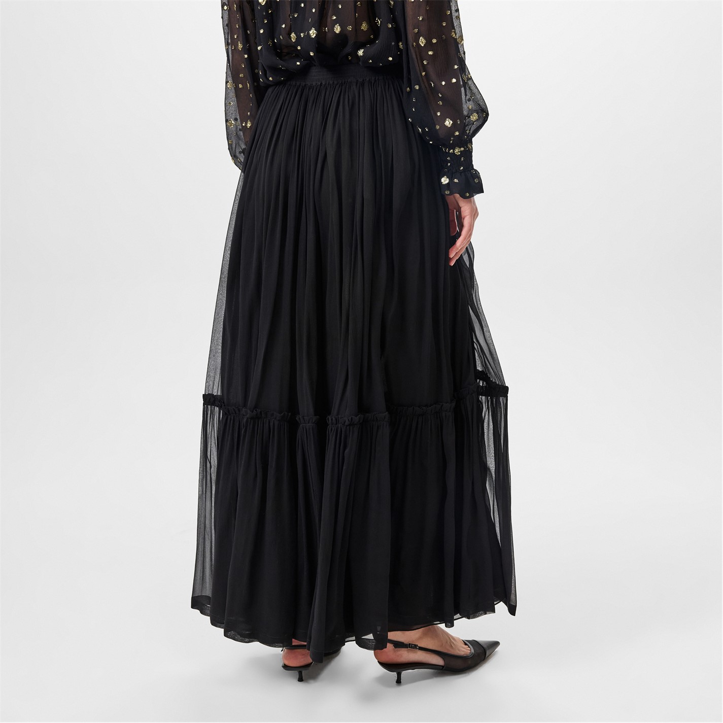 AQQYA Women's Tulle A-Line Maxi Skirt - Elastic High Waist Floral Mesh Midi Skirt For Boho Style