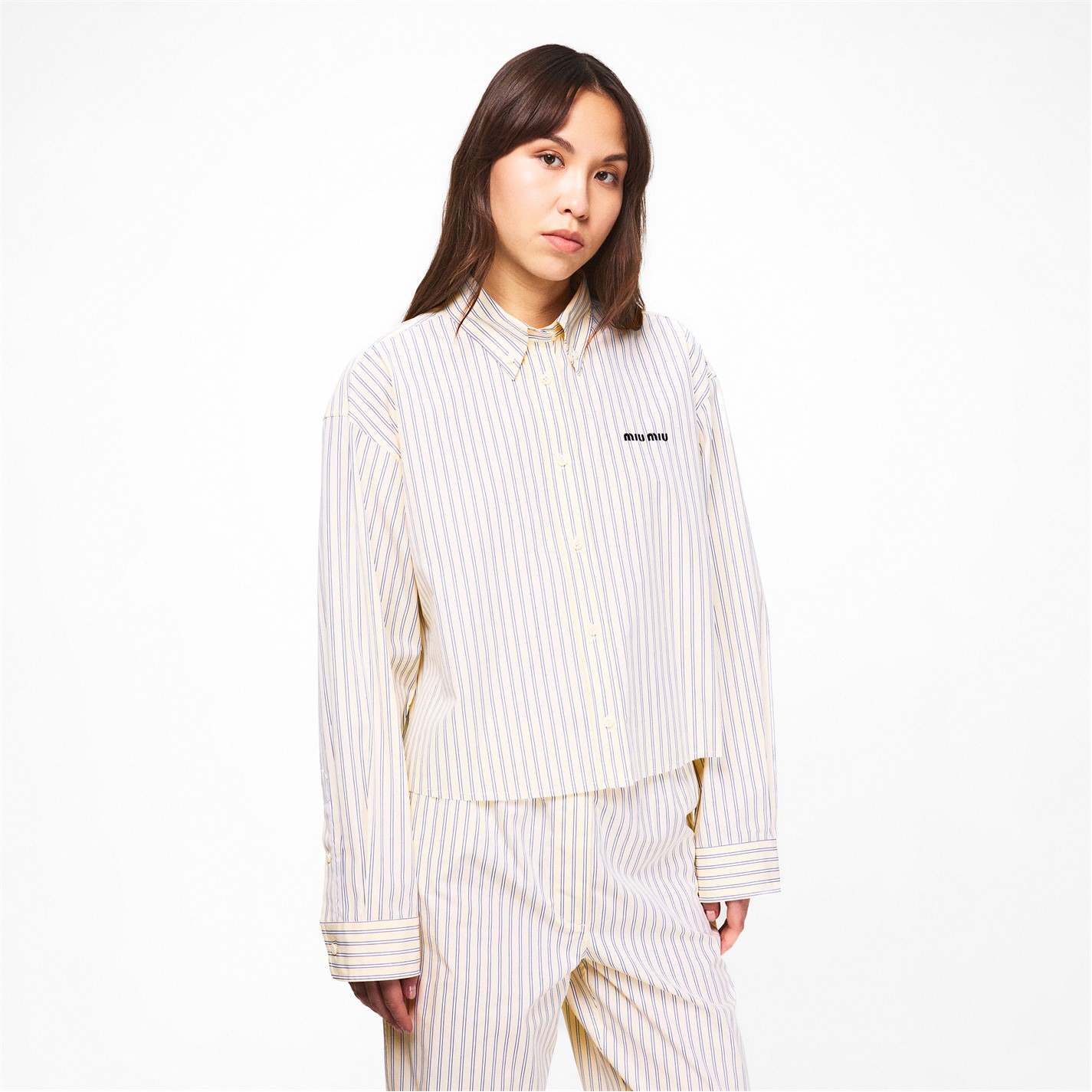 MIU MIU | Womens Striped Poplin Shirt | Women | Crema | Flannels 