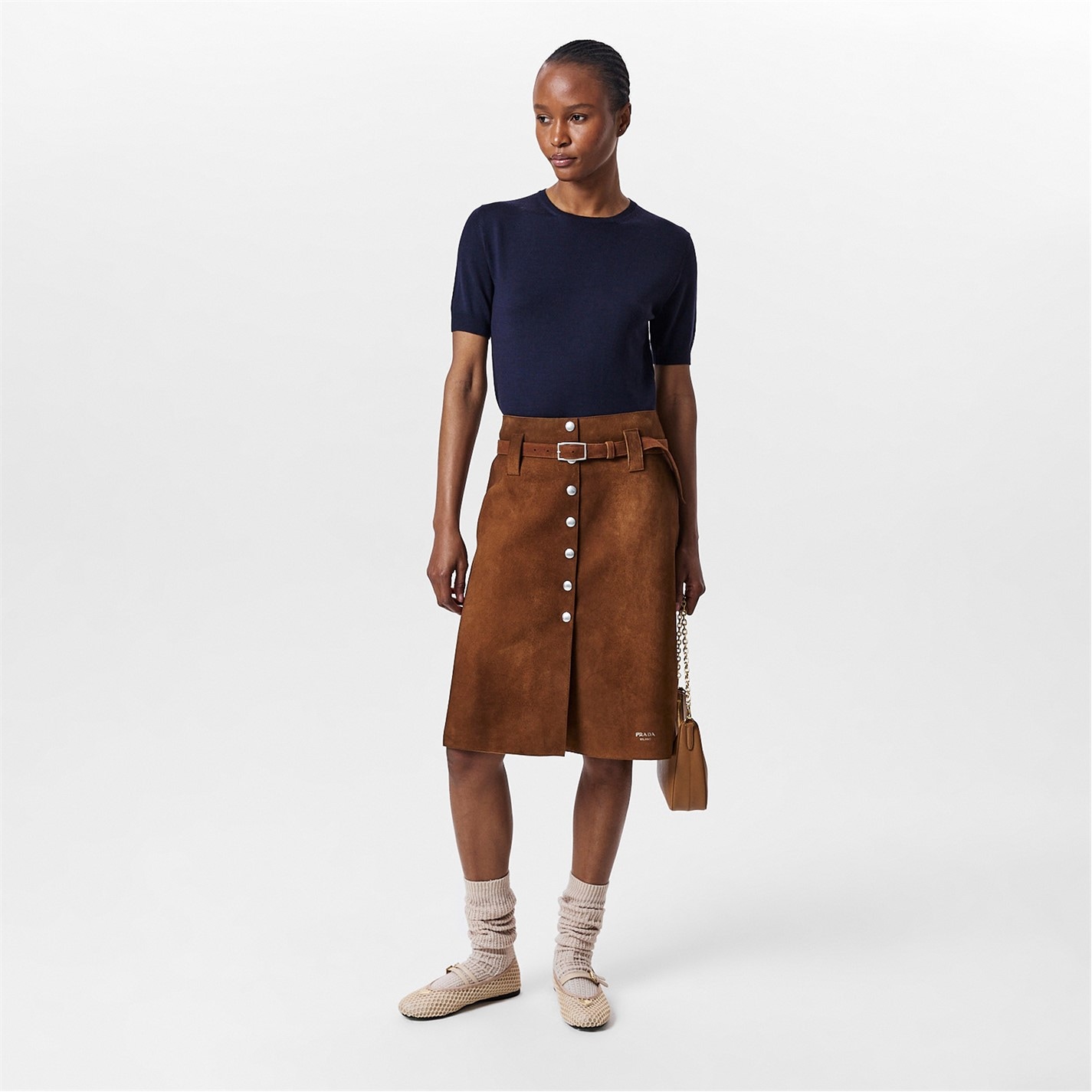 PRADA | Suede Midi Skirt | Women | Tabacco | Flannels Fashion Ireland