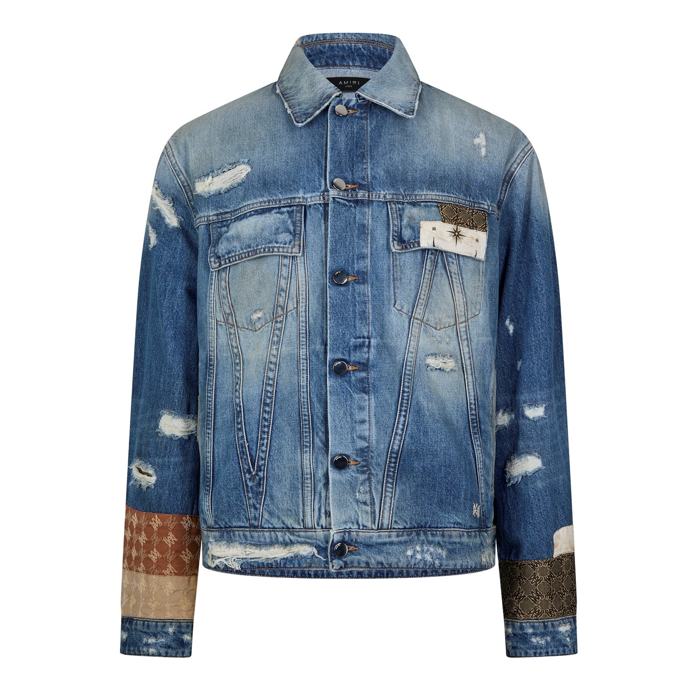 AMIRI | Men's Airpatch Trucker Distressed Long Sleeve Denim Jacket