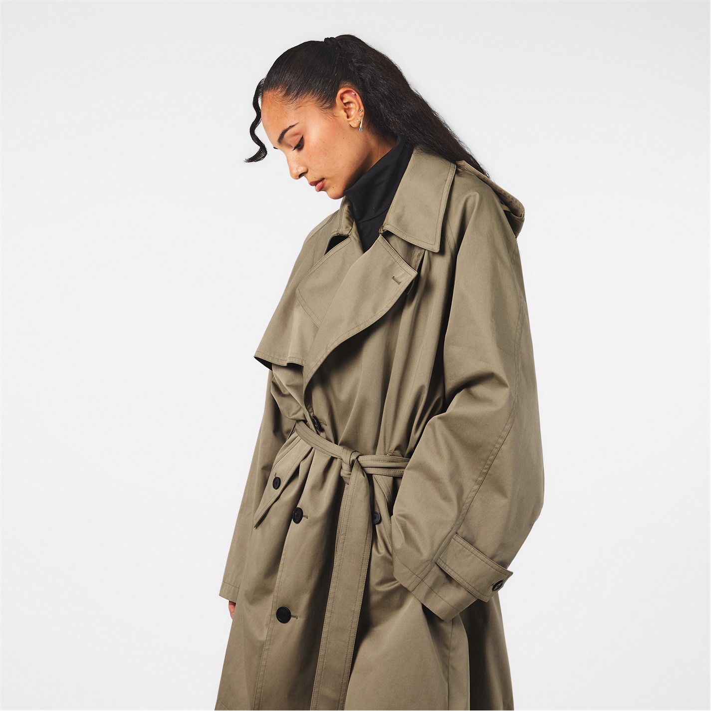BALENCIAGA Women's Draped Neck Tailored Fit Trench Coat Women