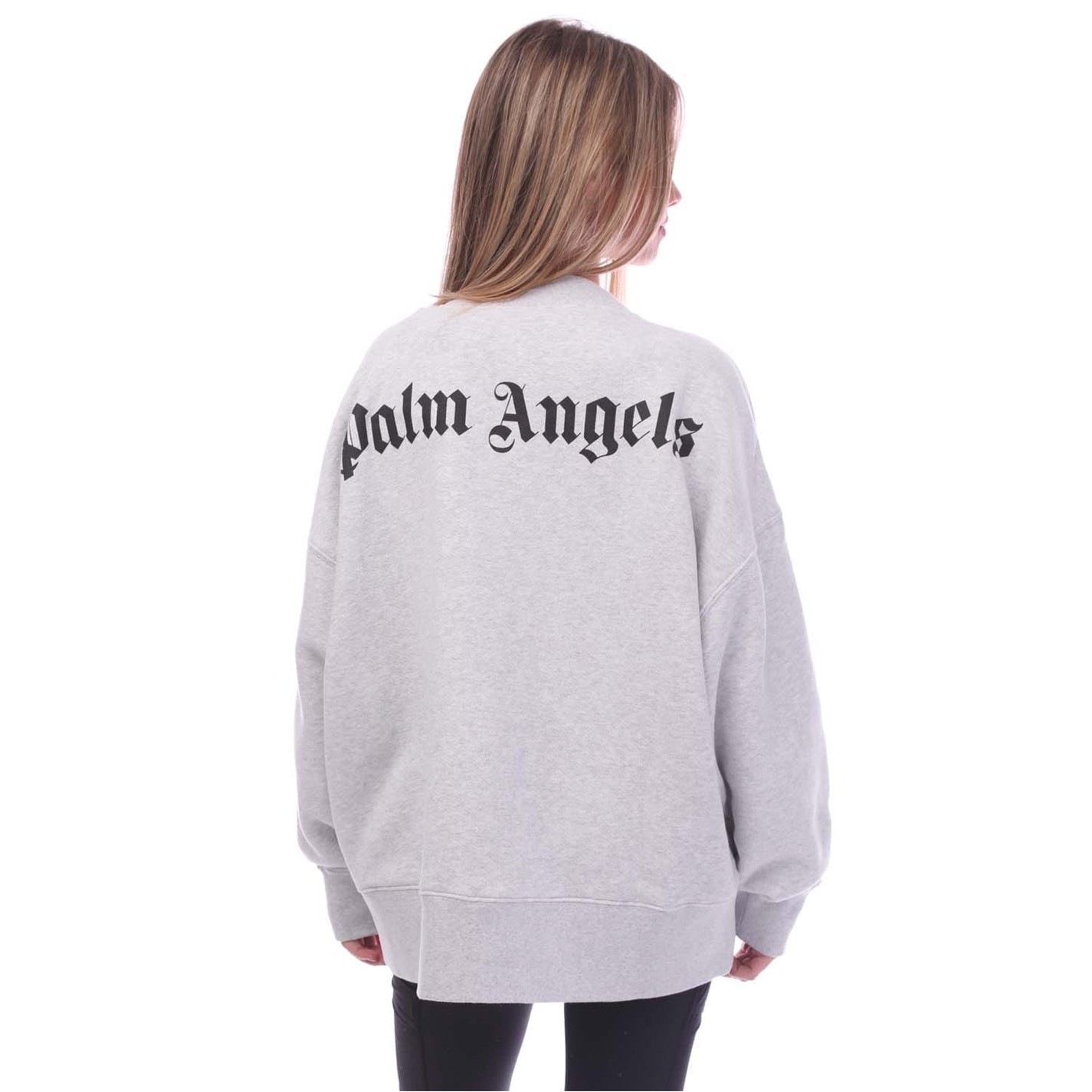 Palm Angels Women Cream White Crewneck Sweater With Embroidered Logo In Cotton Woman