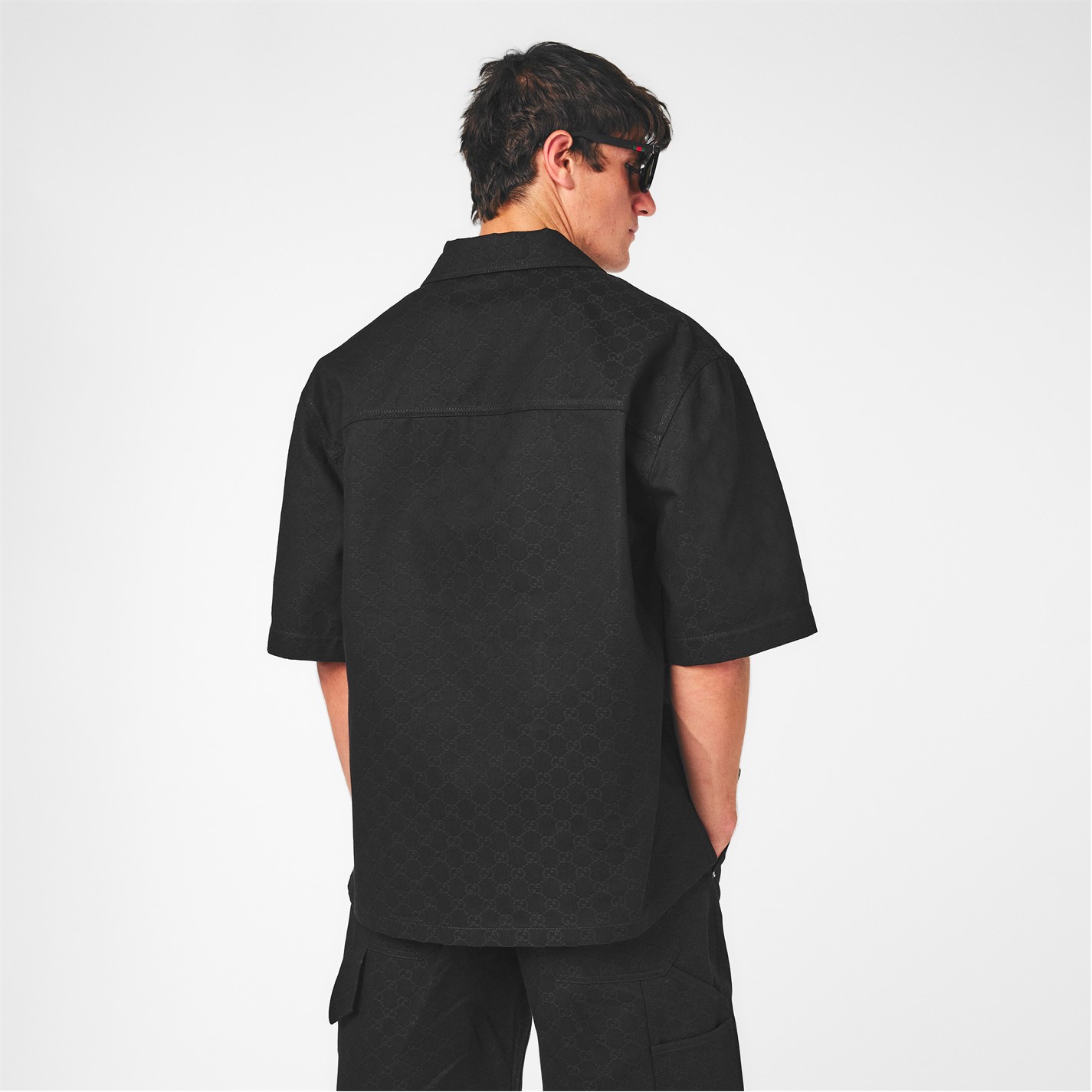 GUCCI | GG Denim Short-Sleeved Shirt | Men | Black | Flannels 