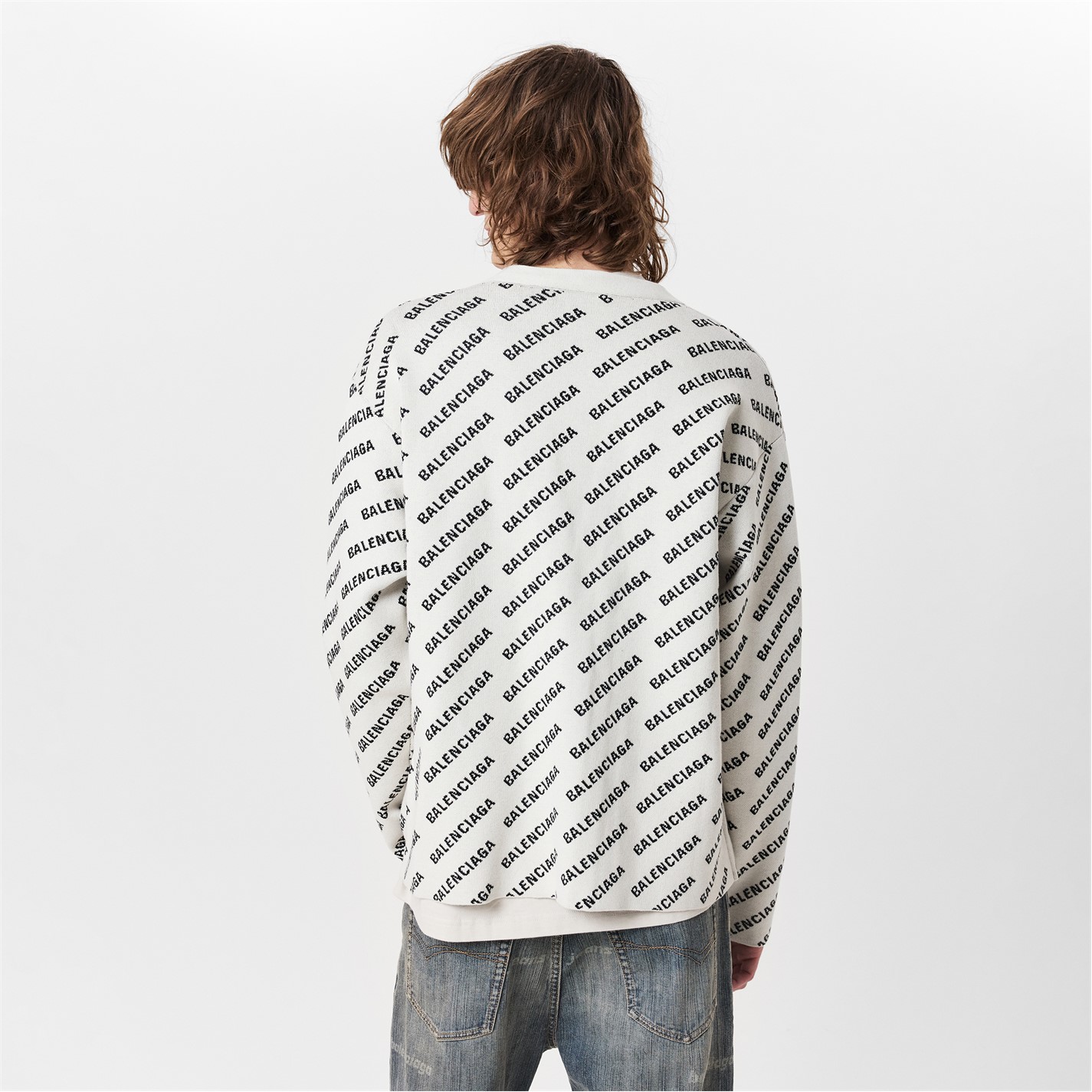 BALENCIAGA | Mini Allover Logo Cardigan | Men | Chalky Wht/Blk 