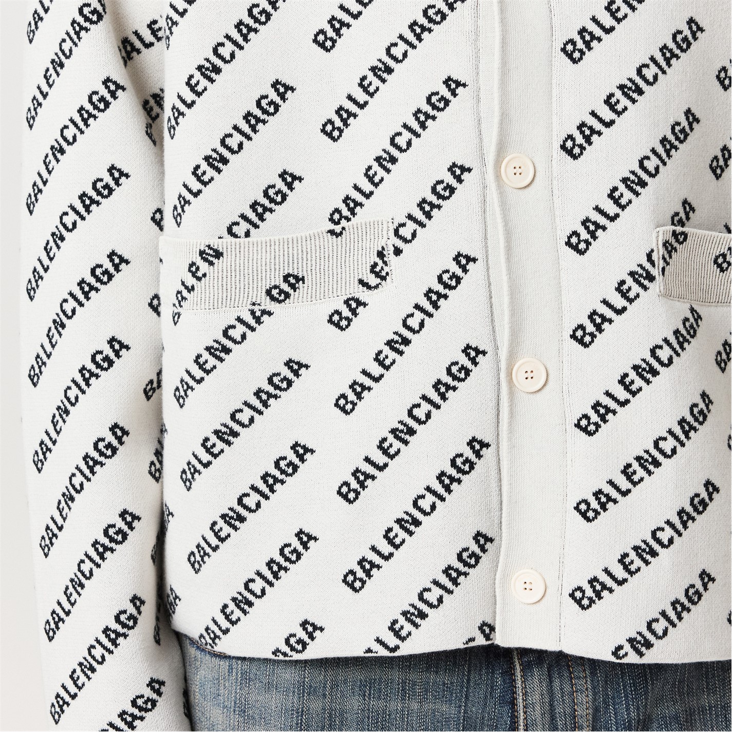 BALENCIAGA | Mini Allover Logo Cardigan | Men | Chalky Wht/Blk 