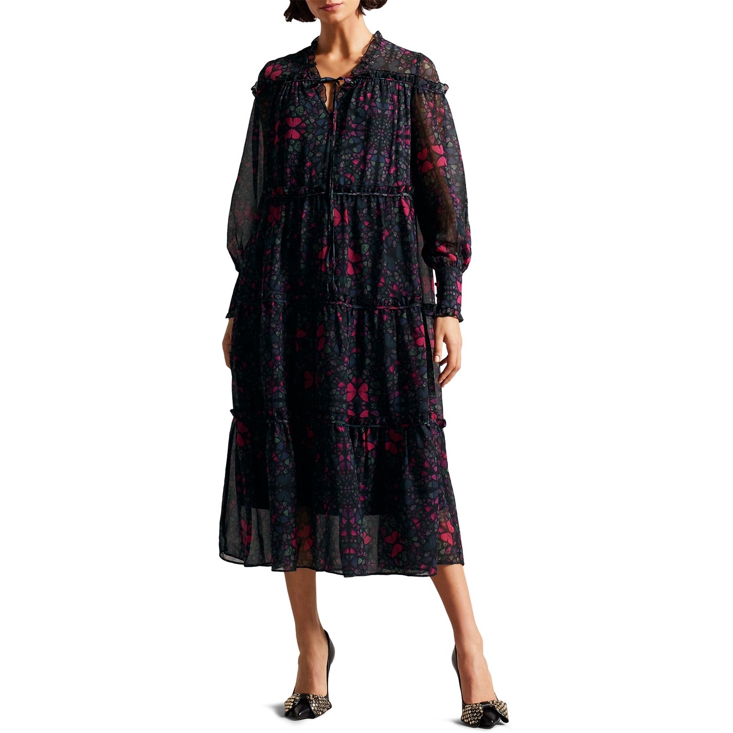 Ted Baker | Ellyah Ruffle Midi Dress | Women | Black