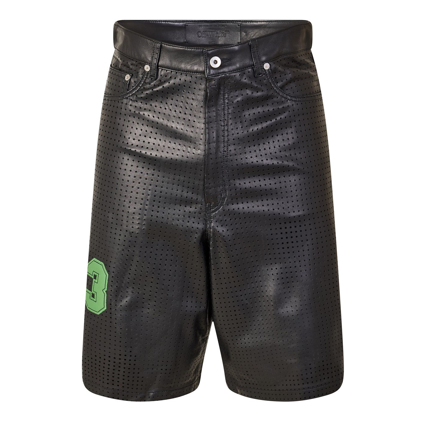 Men's Real Leather Shorts Black with White Stripes