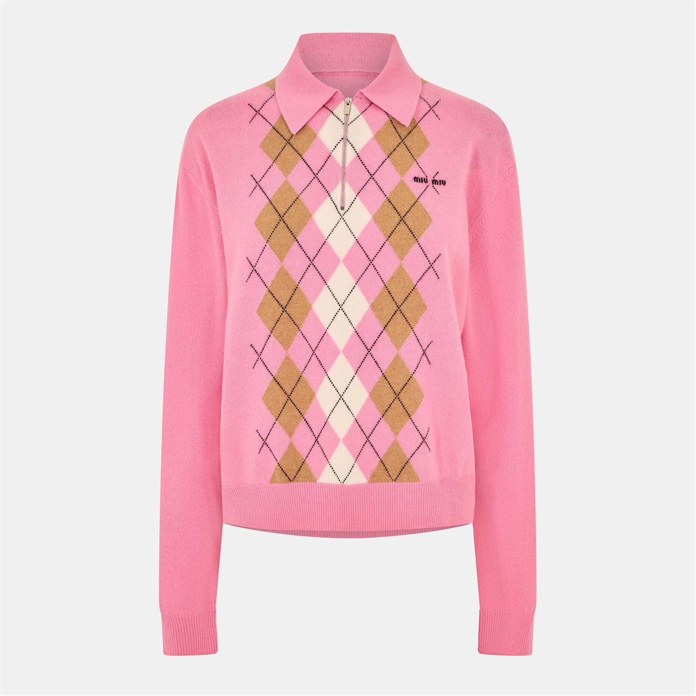 MIU MIU ピンク・ホワイト ストライプ ニットセーター MIU MIU | Women's Cashmere Argyle Crew Neck Jumper | Women | Rosa