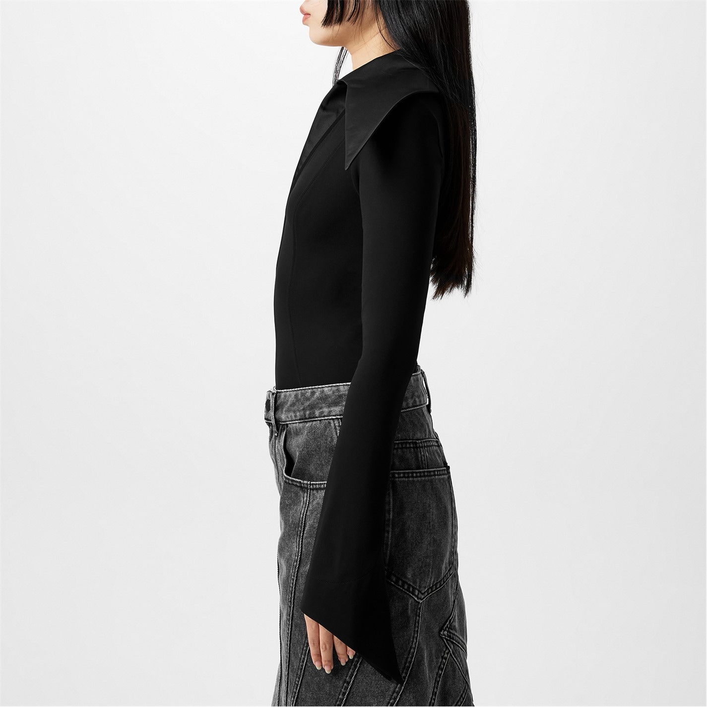 MUGLER | Spiky Collar Bodysuit | Women | Black/Black | Flannels