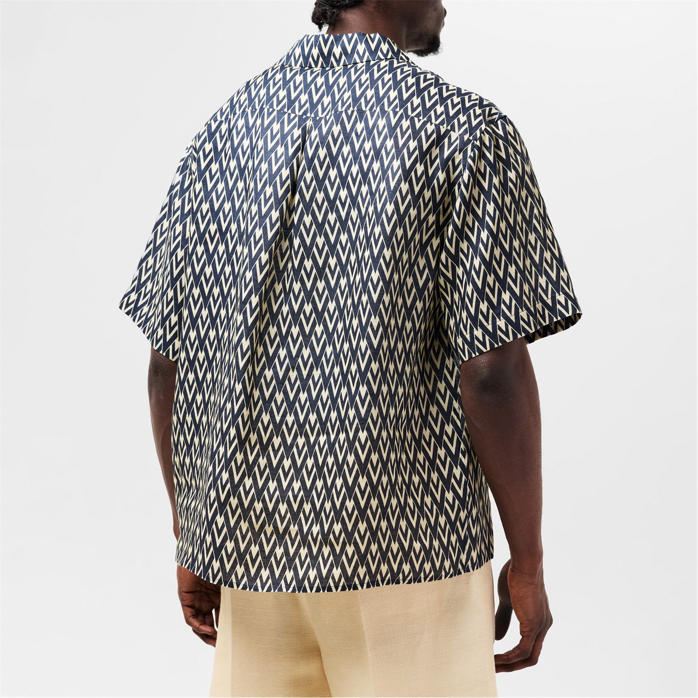 VALENTINO | Linen Bowling Shirt | Men | Navy/Cream | Flannels