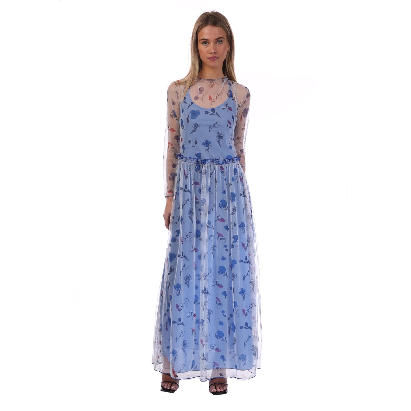 chinese dress ladies Armani Tiered Maxi Dress In Blue Floral main image 0