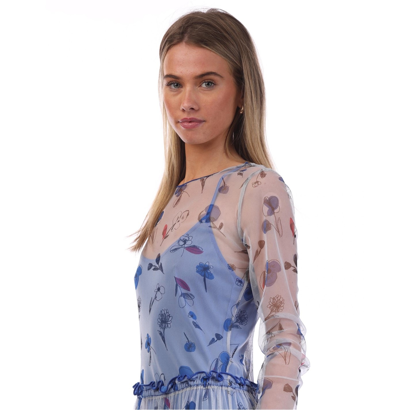 chinese dress ladies Armani Tiered Maxi Dress in Baby Blue Floral