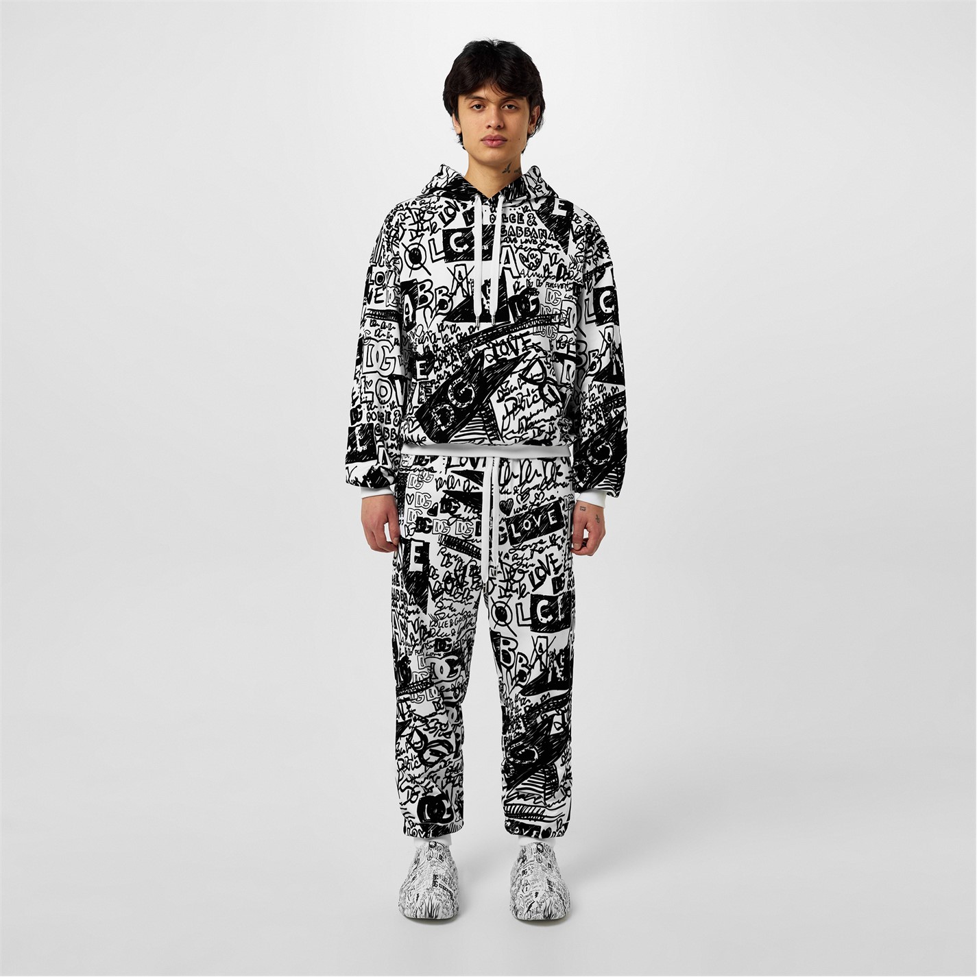 DOLCE AND GABBANA | Graphic Print Track Pants | Men | Wht/Blk