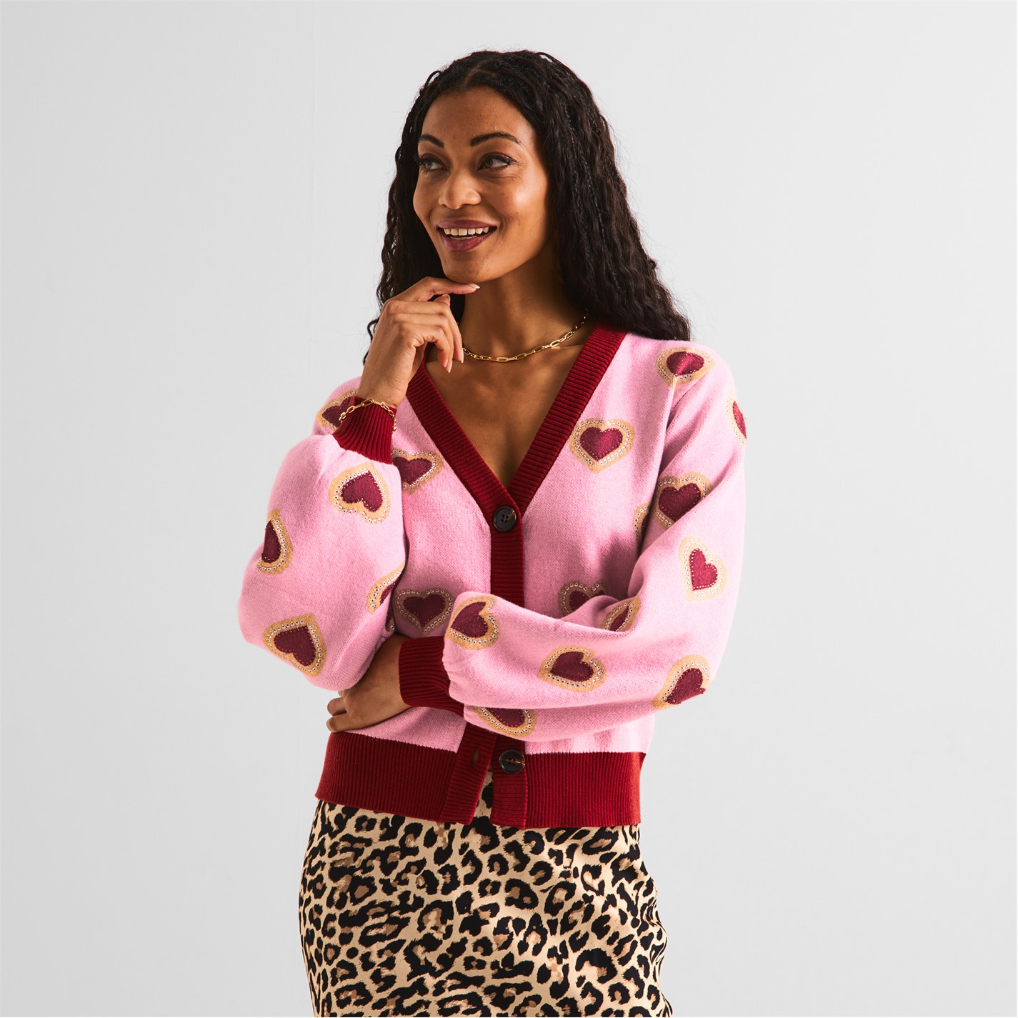 never fully dressed pink and red cardigan Never Fully Dressed contrast knit cardigan in pink and red - part of a set