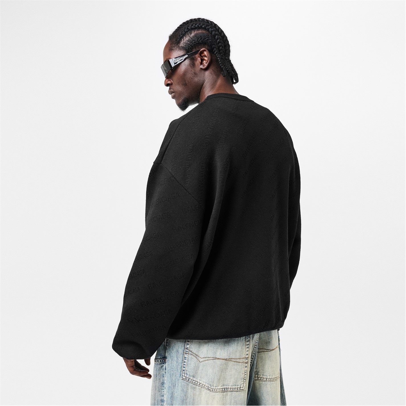 BALENCIAGA | All-Over Logo Crew Sweater | Men | Black/Black