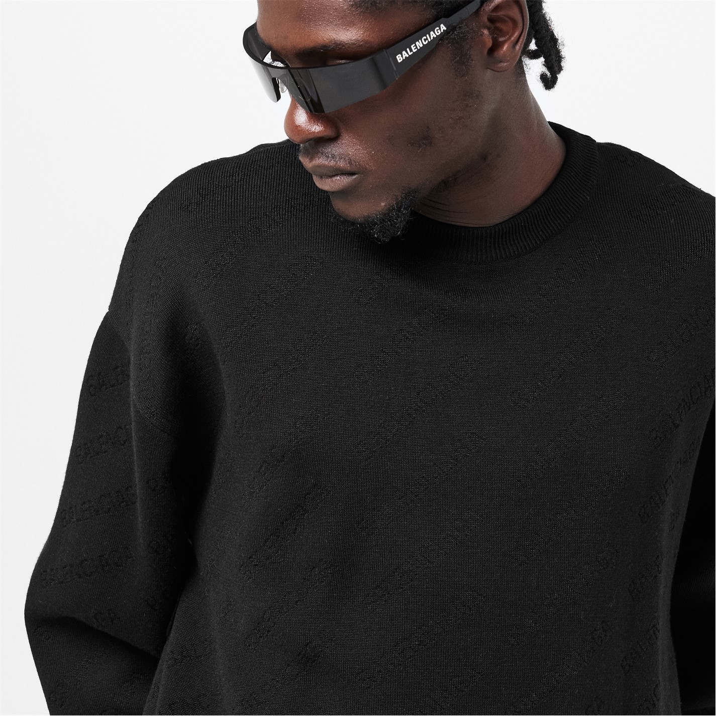 BALENCIAGA | All-Over Logo Crew Sweater | Men | Black/Black