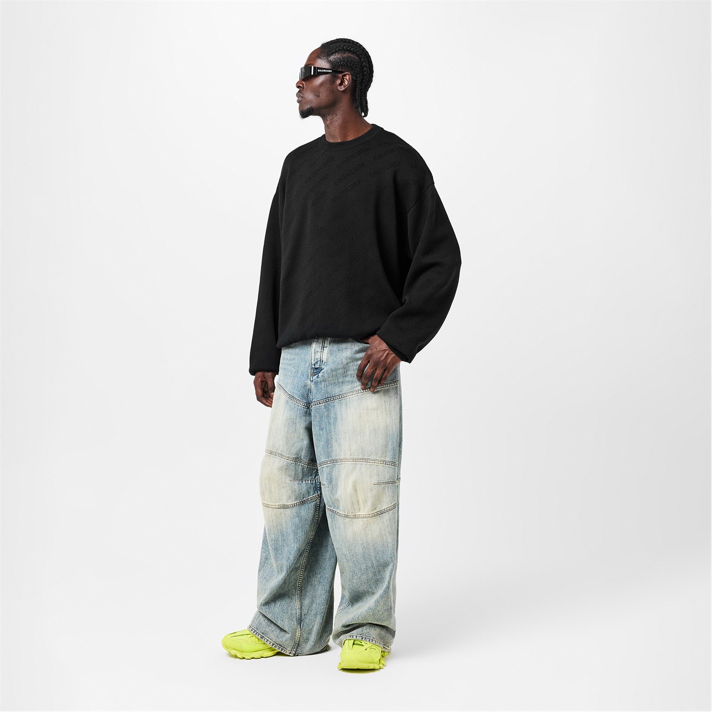 BALENCIAGA | All-Over Logo Crew Sweater | Men | Black/Black