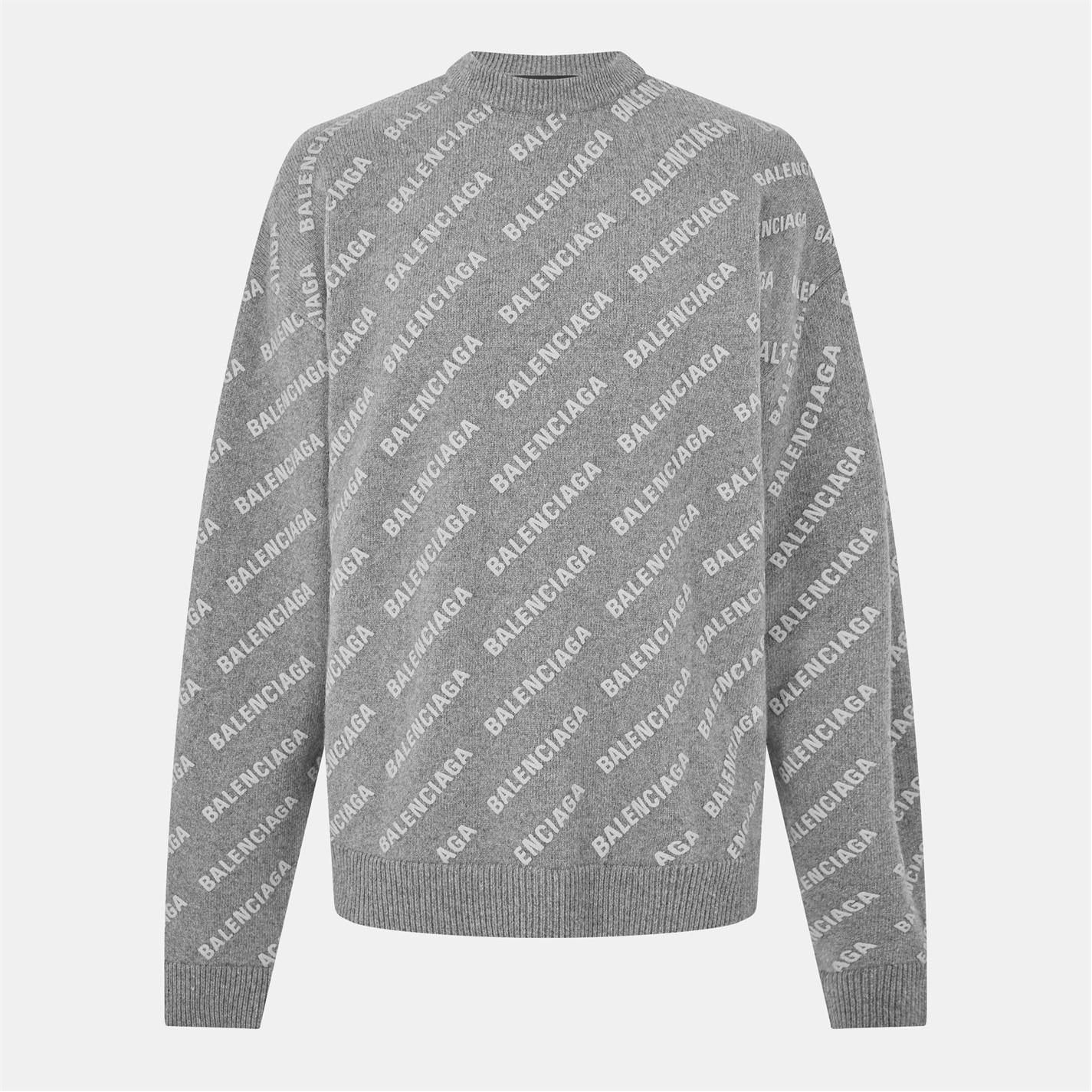 BALENCIAGA | All Over Logo Sweater | Men | Heather Grey | Flannels