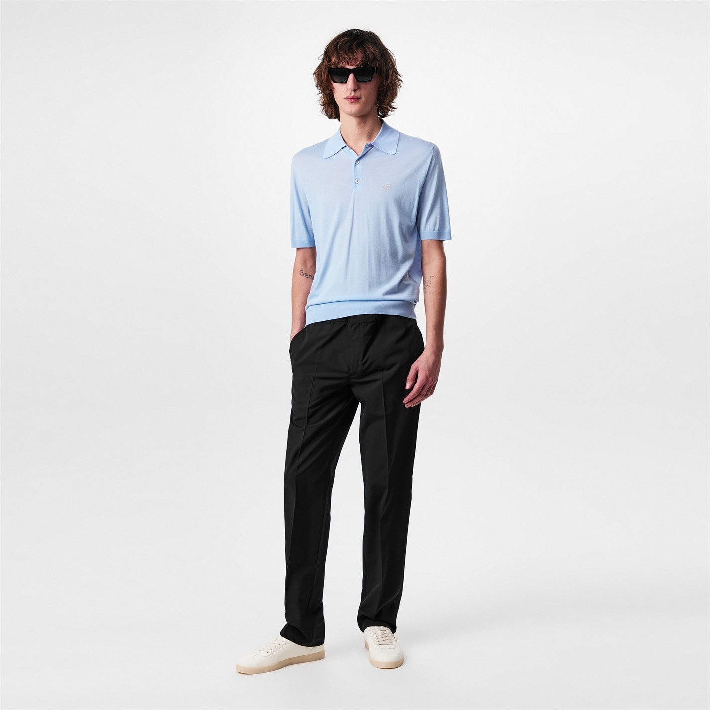 PRADA | Fine Wool Polo Shirt | Men | Blue | Flannels Fashion Ireland