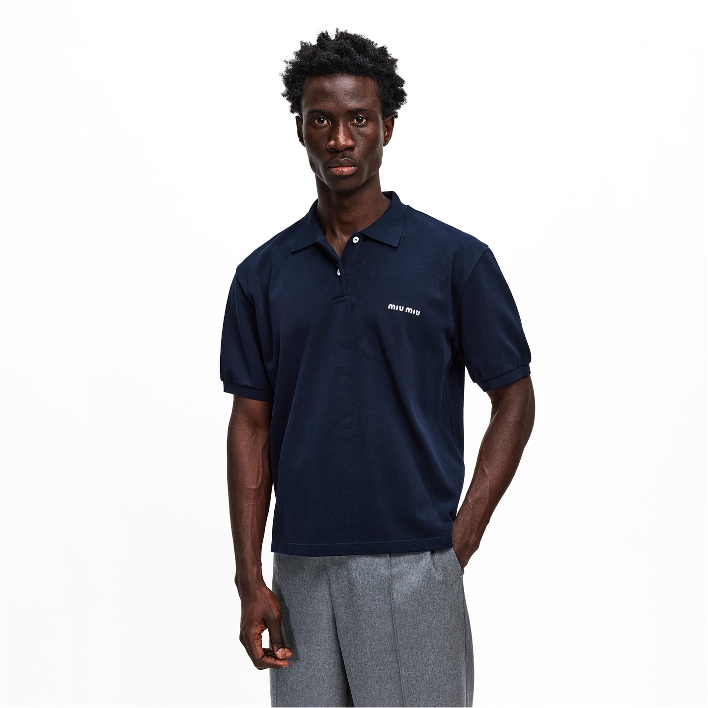 MIU MIU | Men's Piquet Short Sleeve Polo Shirt | Men | Short