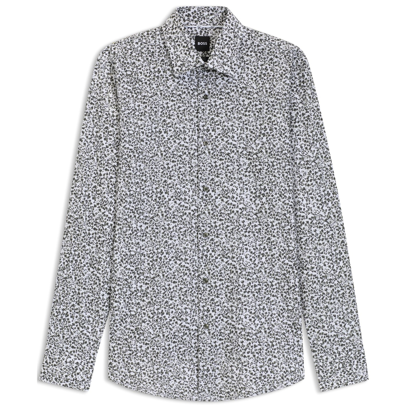 Men's Black Standard Slim Fit Floral Printed Cotton Shirt
