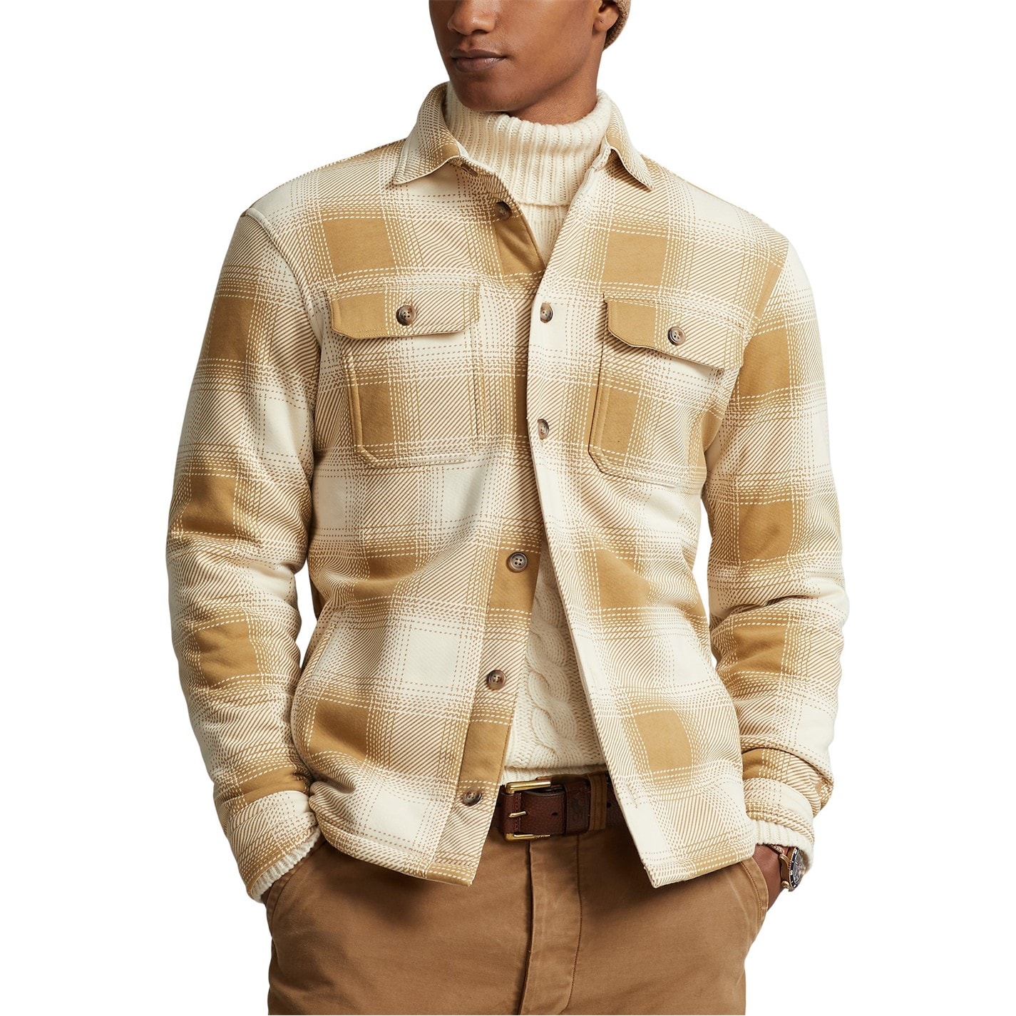 Polo Ralph Lauren | Plaid Fleece Shirt Jacket | Men | Cream/Tan | Flannels