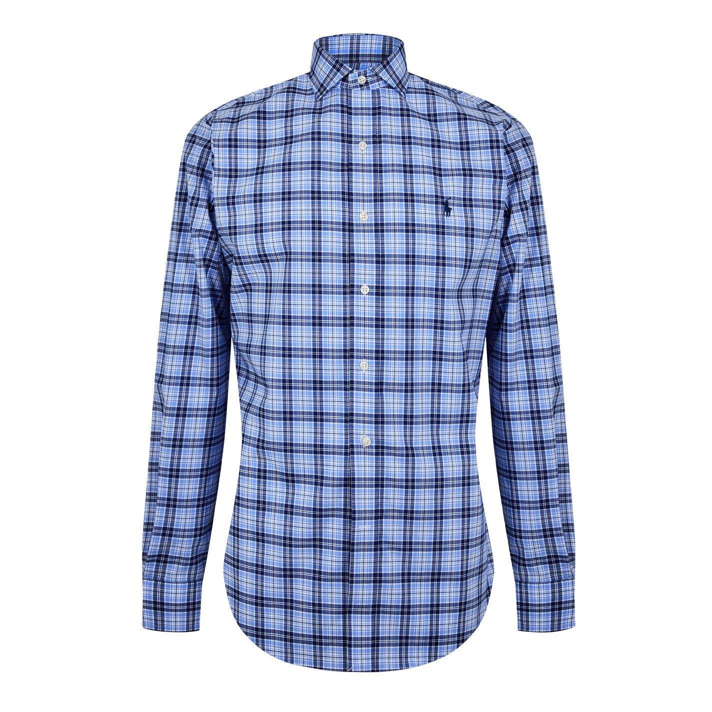 Denby Check Polo Collar Long Sleeve Shirt in Blue main image 1
