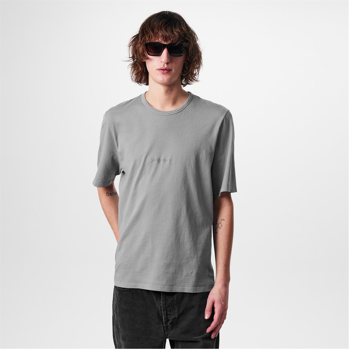 SAINT LAURENT | Logo T-Shirt | Men | Grey | Flannels Fashion Ireland