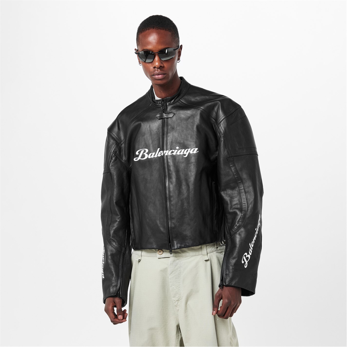 BALENCIAGA | Men's Bal Lam Leather Biker Jacket | Men | Black