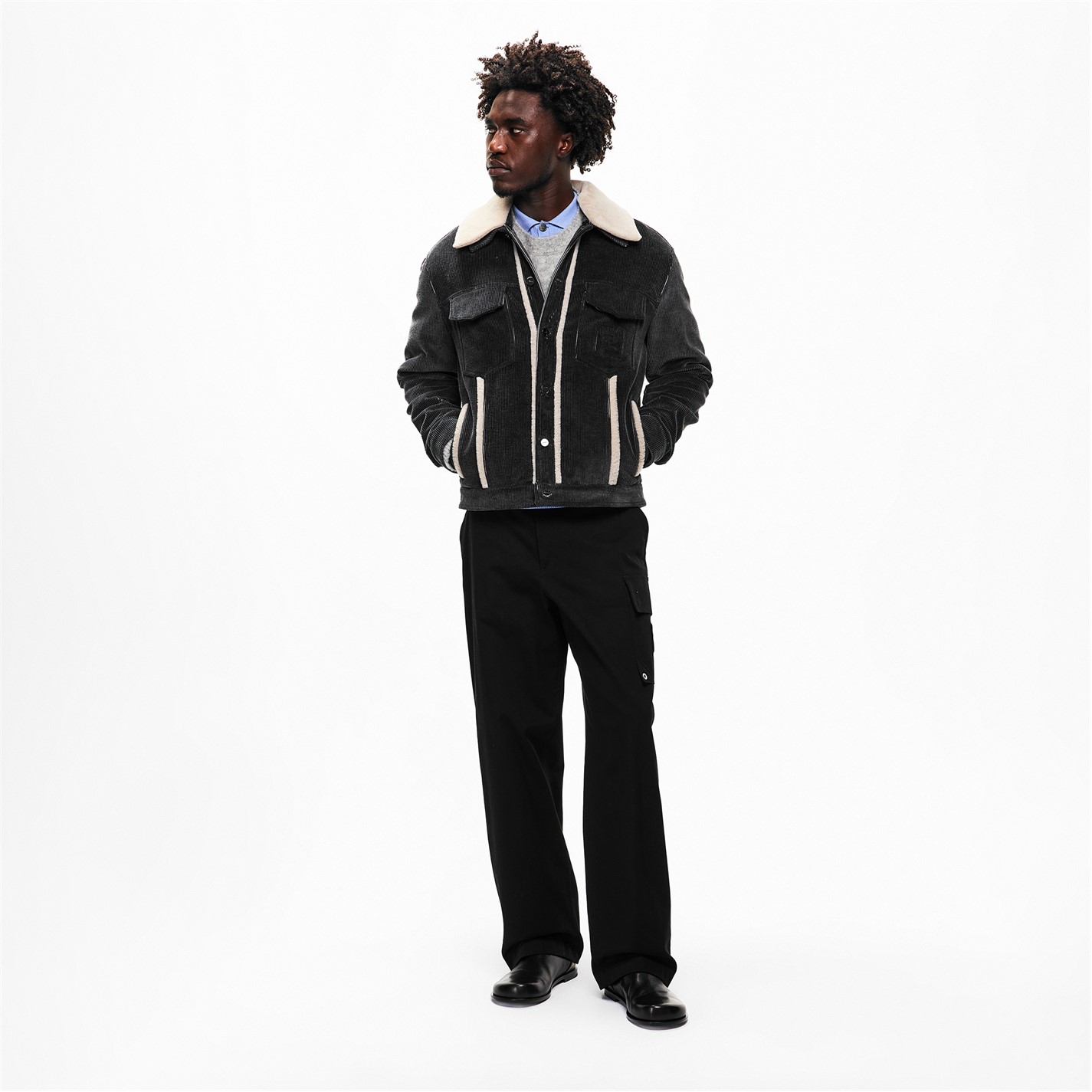 FENDI | Men's FF Cord Corduroy Sherpa Jacket | Men | Grey