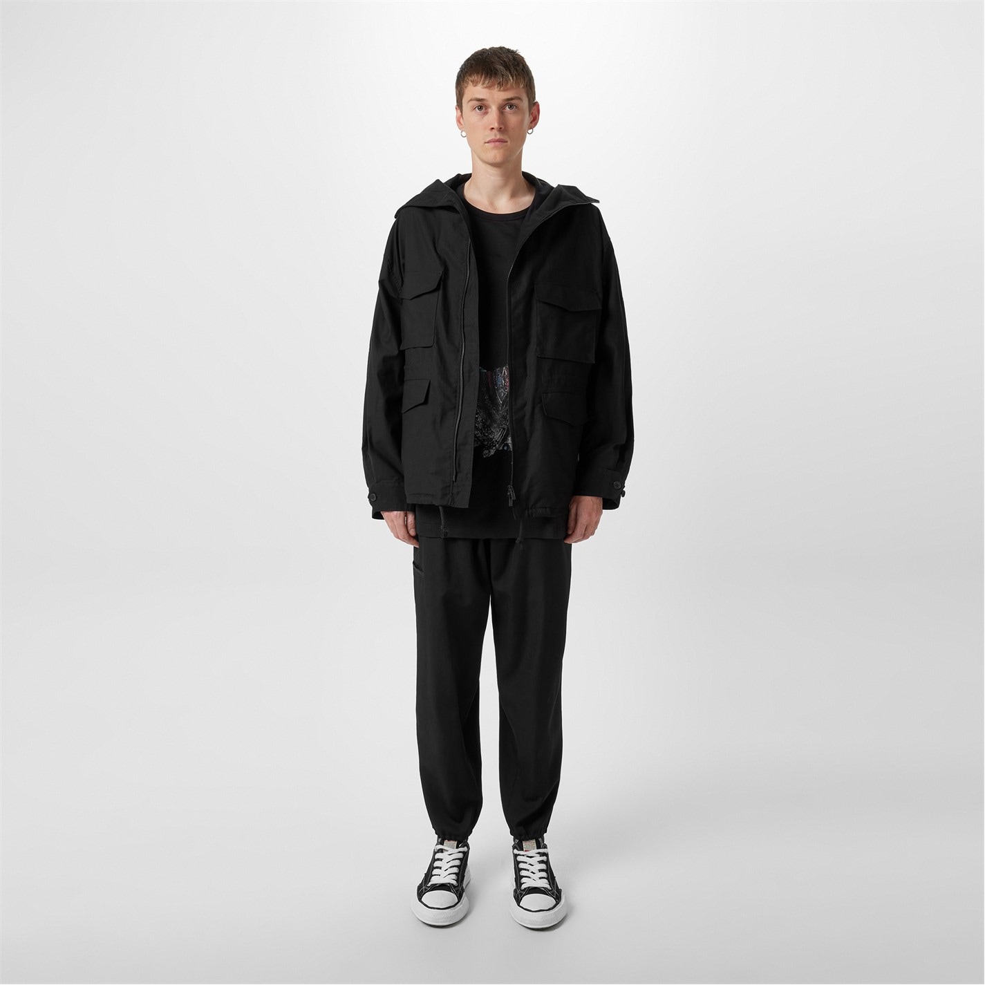 YOHJI YAMAMOTO | Men's Brim Cotton Long Sleeve Hooded Field Jacket