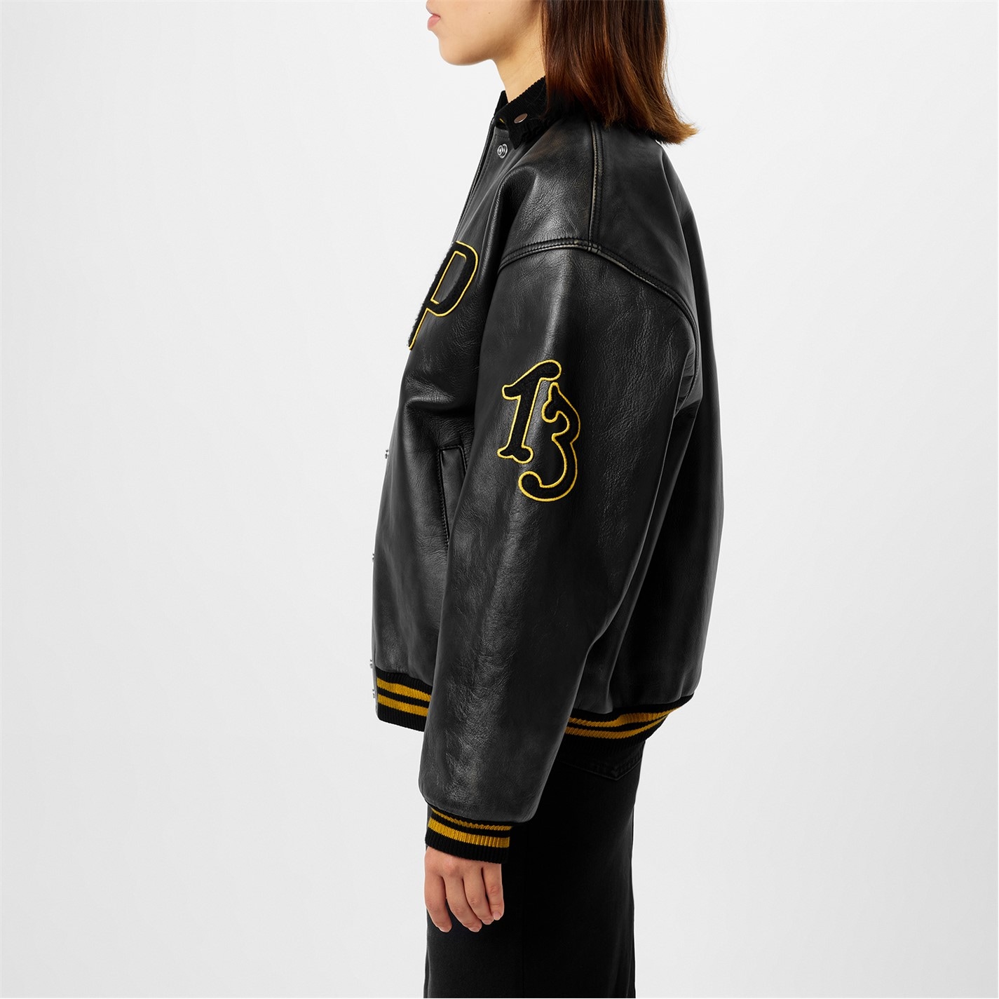 PRADA | Women's Varsity Bomber Leather Long Sleeve Jacket | Women