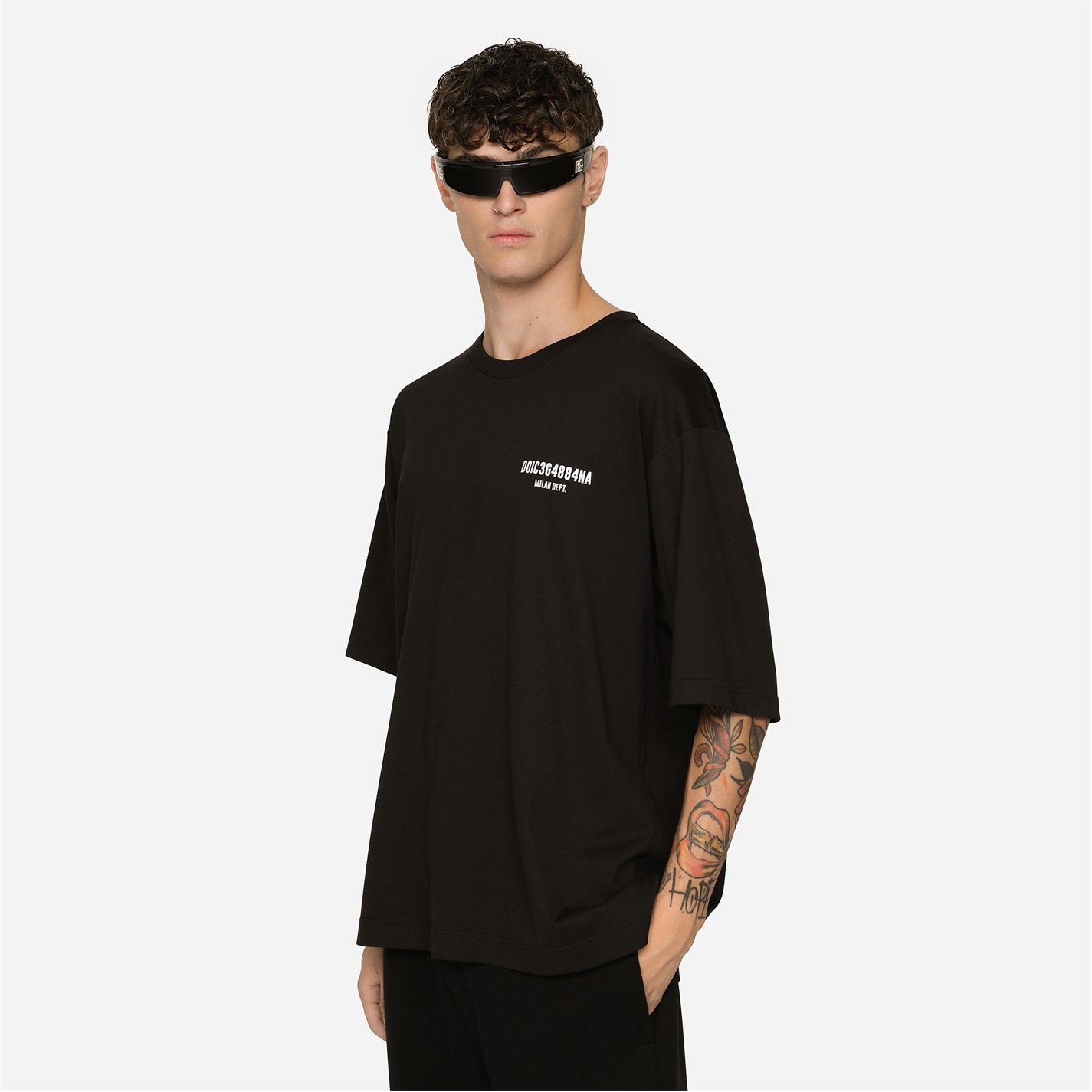 Dolce & Gabbana White Logo Patch Cotton Men Crew Neck  T-shirt main image 1