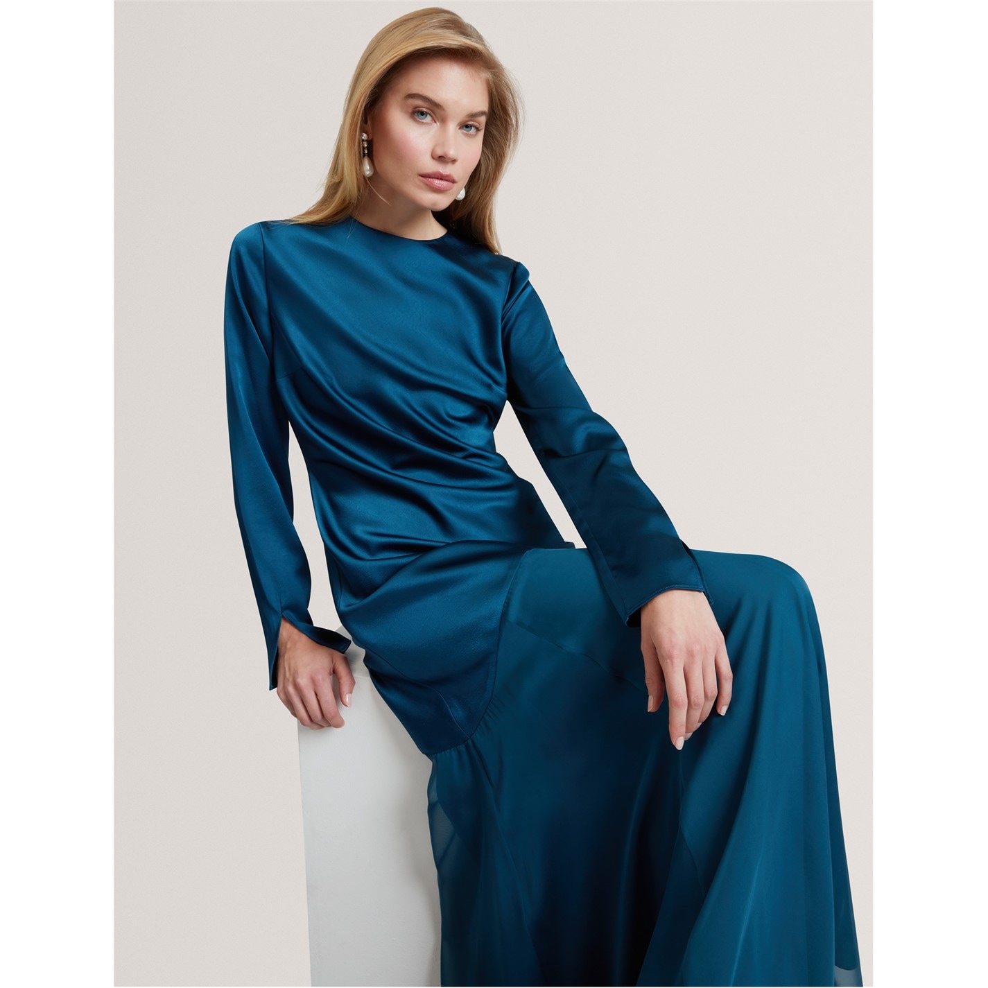 ted baker maxi dress long sleeve Ted Baker Niicoh Volume Sleeve Organza Maxi Dress