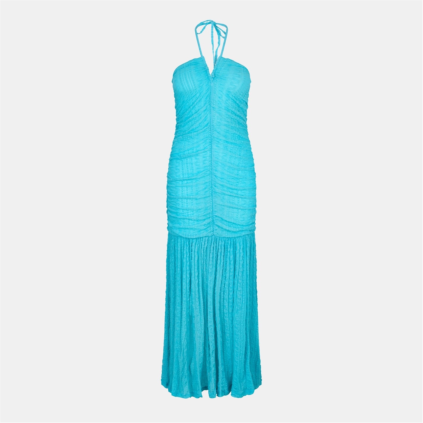 ganni lace dress blue Algiers Blue Blue Crinkled Satin O-Neck Midi Dress