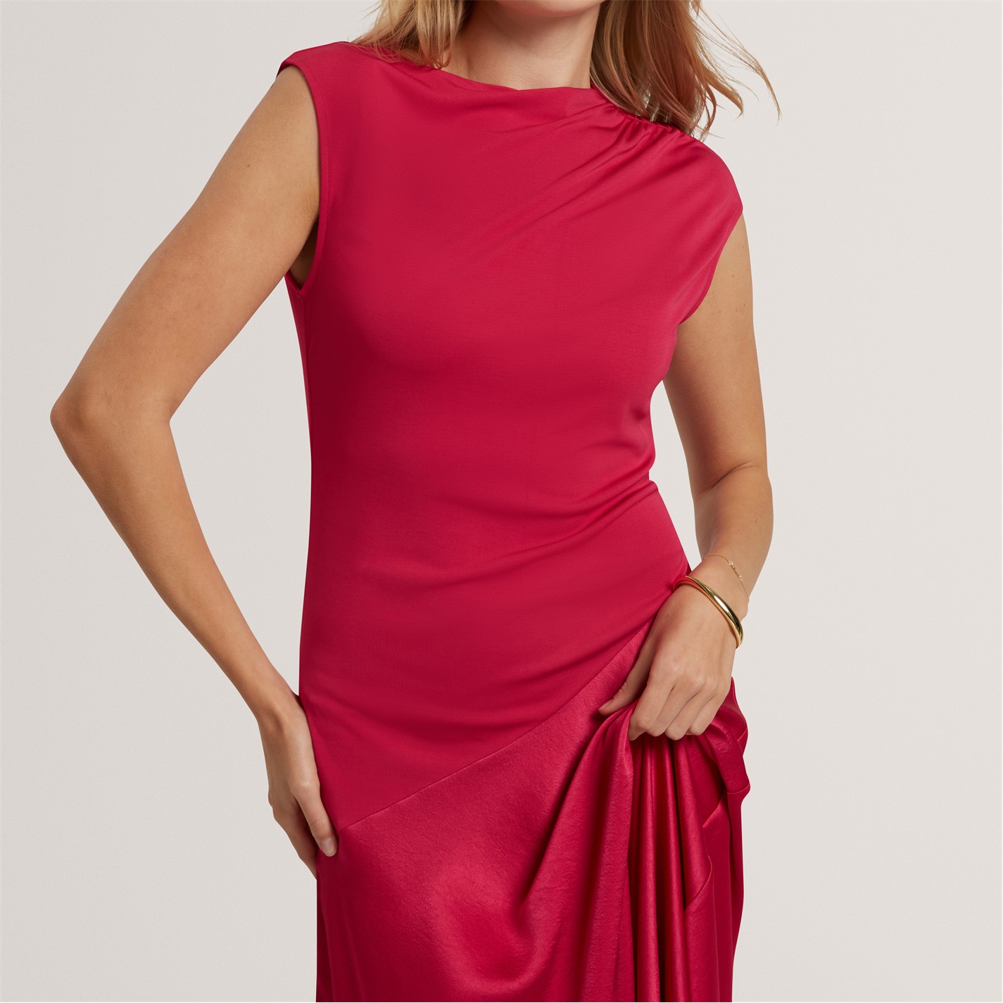 strapless open back dress Raspberry Pink Long Sleeve Maternity Gown main image 1