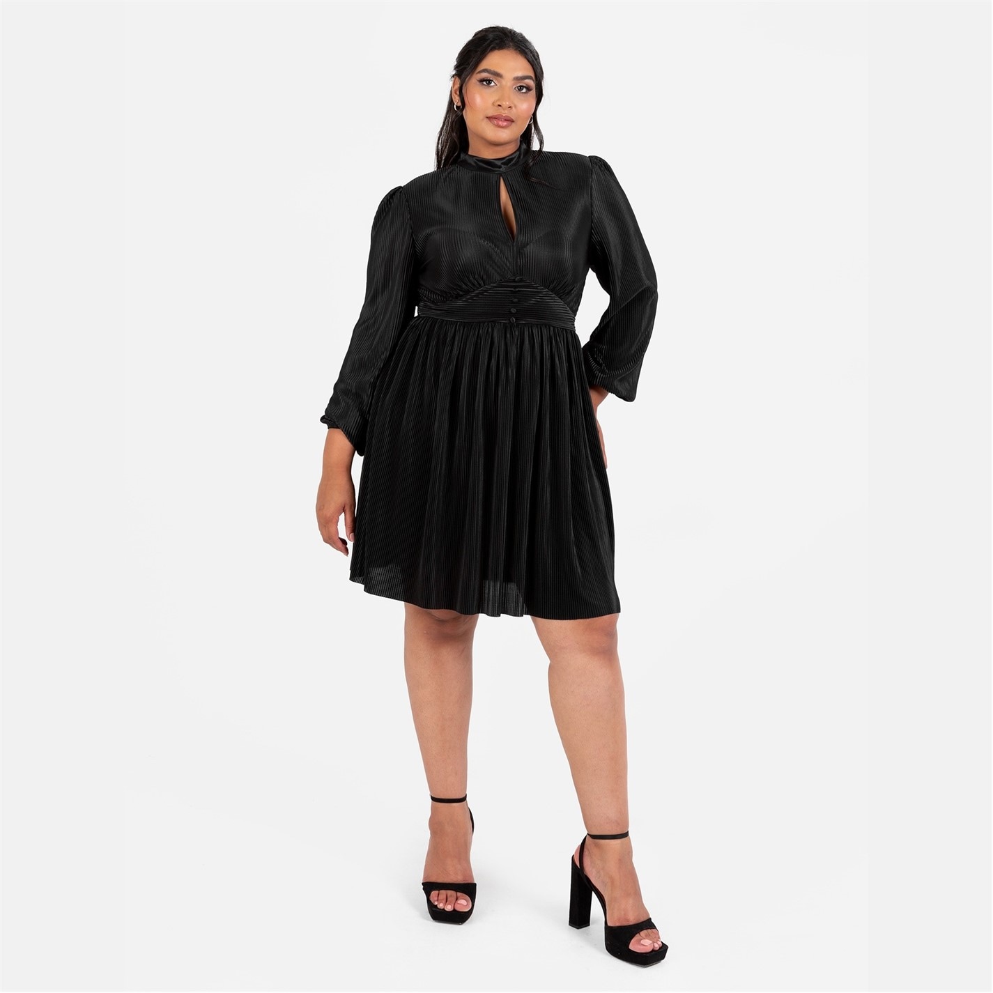 black mini structured dress Women's Black Splicing Pleated Mini Dress & Reviews - Black - Dresses