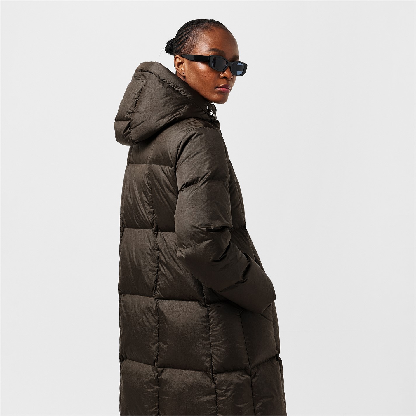 Varley Katya Long Down Puffer in Dark Olive Metallic