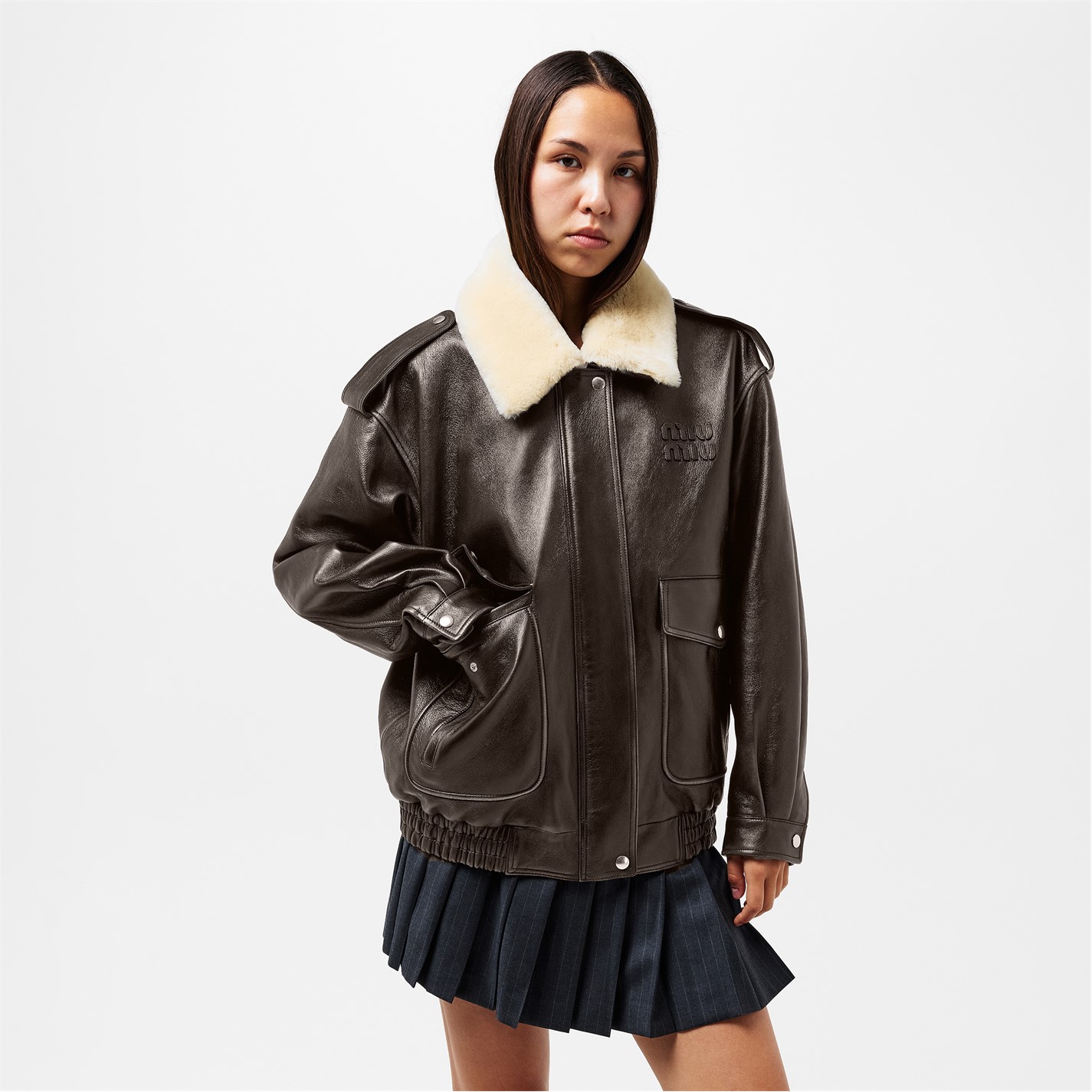 MIU MIU | Women's Leather Jacket | Women | Caffe | Flannels