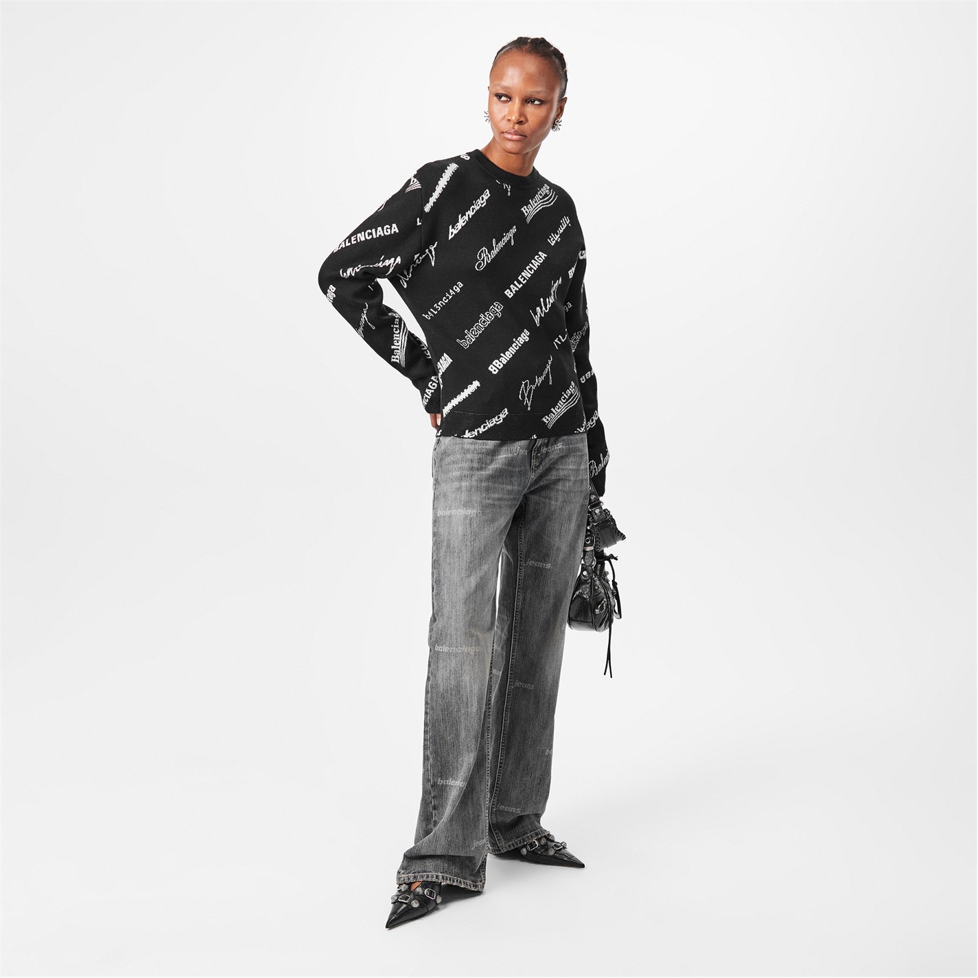 BALENCIAGA | Logomania Crew Sweater | Women | Black/White 