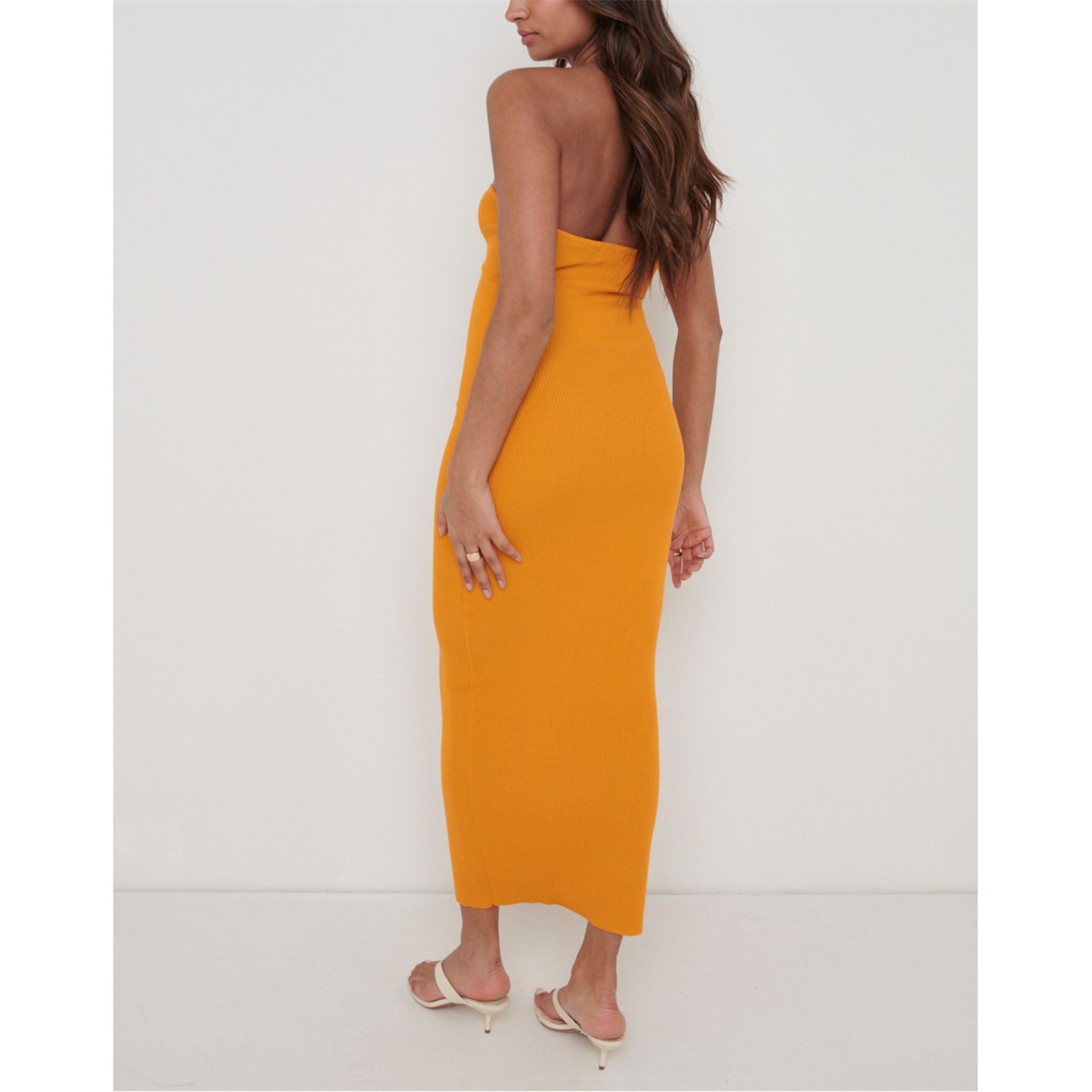open lace back dress Casual Solid Bandage Patchwork Pocket Strapless Regular Jumpsuits(Orange/S)