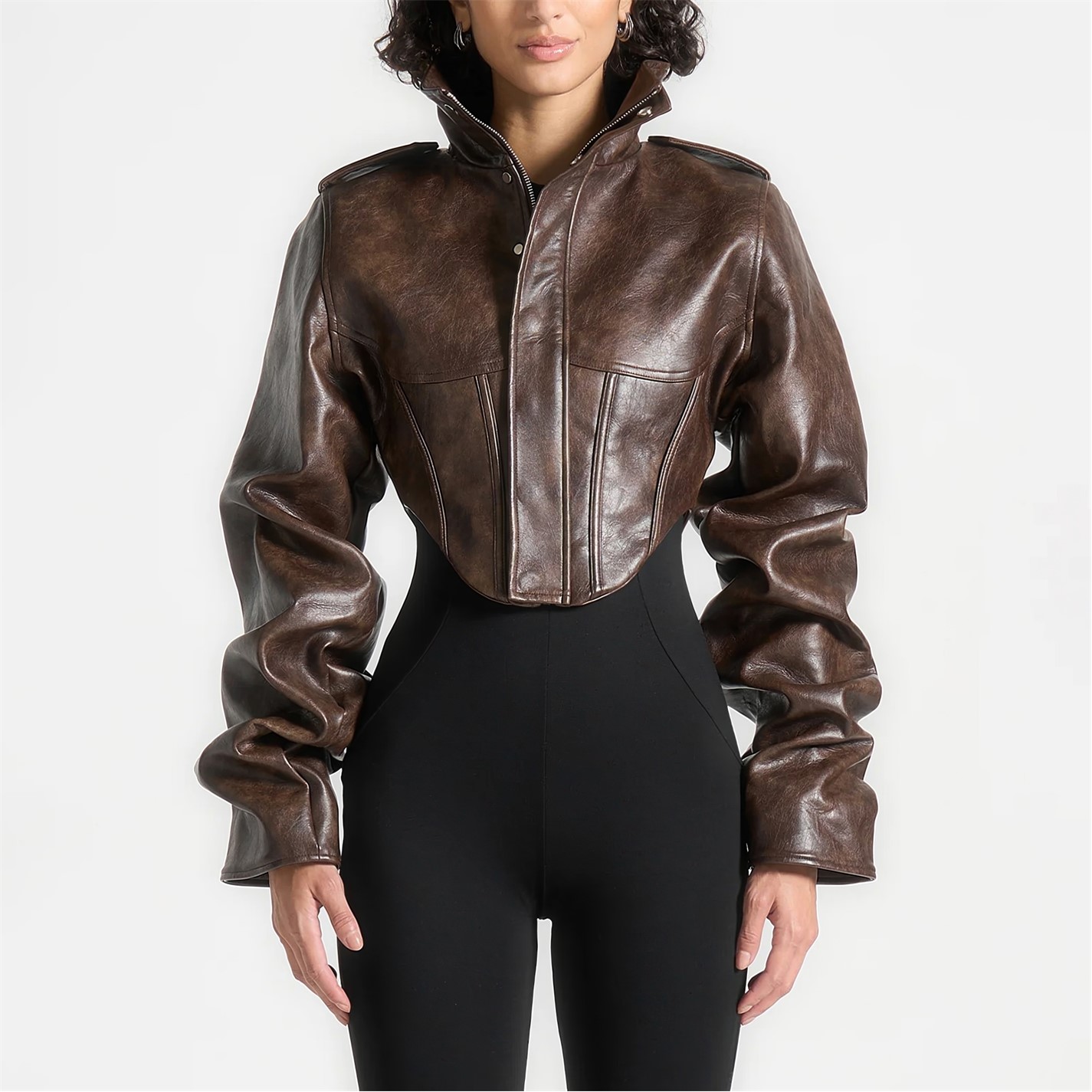 MANIERE DE VOIR | Womens Solange Vintage Leather Corset Jacket