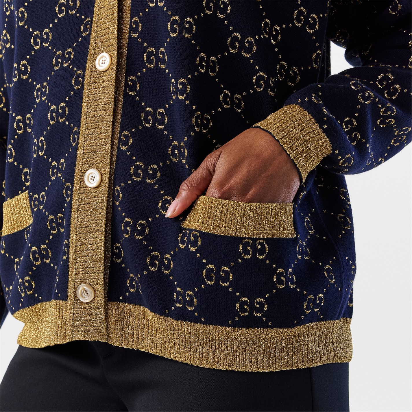 GUCCI | Women's GG Cotton Lamé Cardigan | Women | Navy/Gold 4921